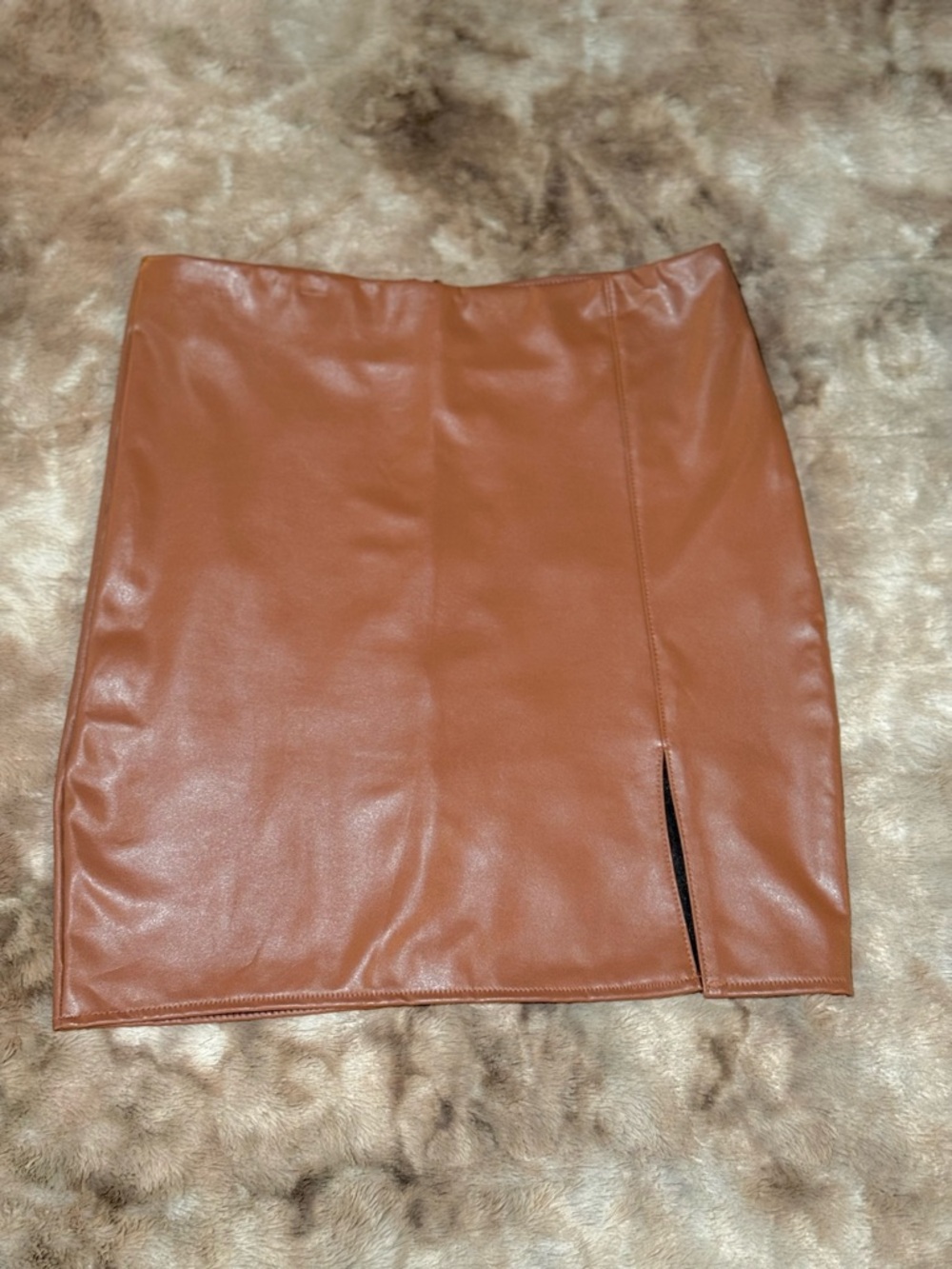 Faux Leather Mini Skirt in Cognac